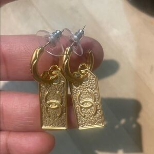 Gold Textured Tag Earrings